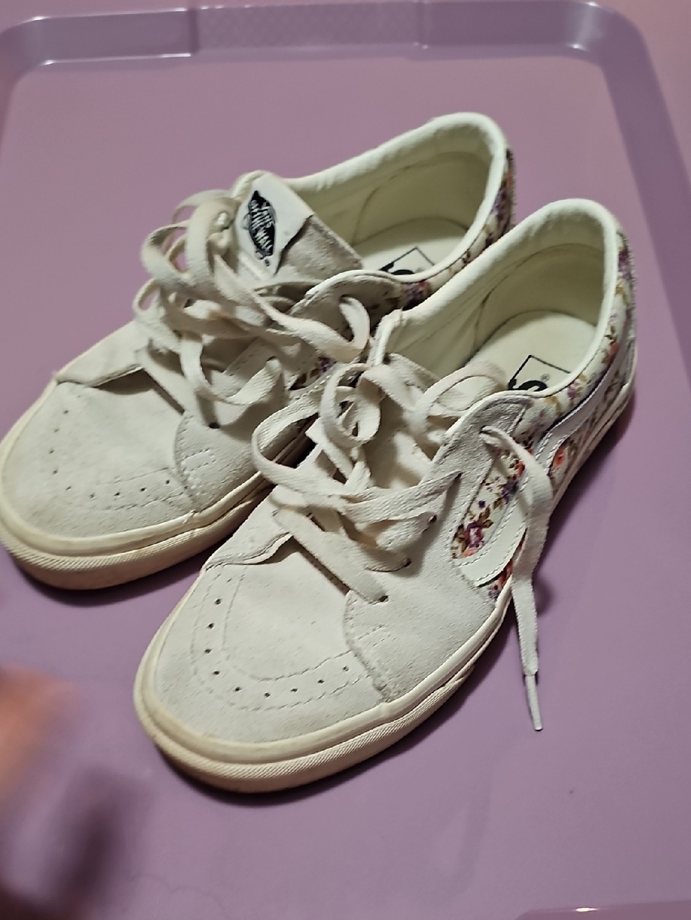 Vans Women's Cream Suede Low-Top Sneakers with Floral Trim